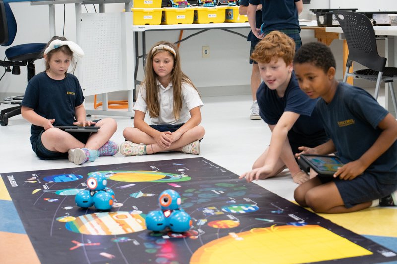 Students with robots